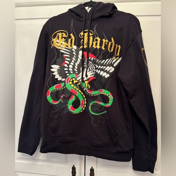 Ed Hardy Black Hoodie with Eagle and Snake Design Sz M - Picture 1 of 10